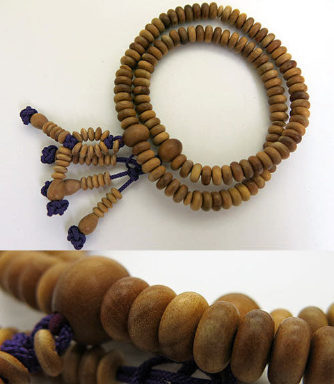 Nichiren sect formal bracelet, Indian Mysore sandalwood, purple thread