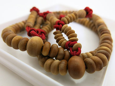 Nichiren sect formal bracelet, Indian Mysore sandalwood, red thread