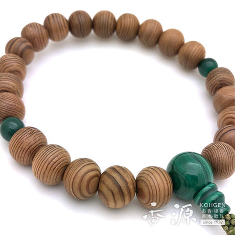 Men's prayer beads, Yakusugi, malachite finish