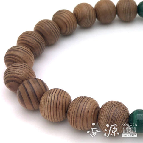 Men's prayer beads, Yakusugi, malachite finish