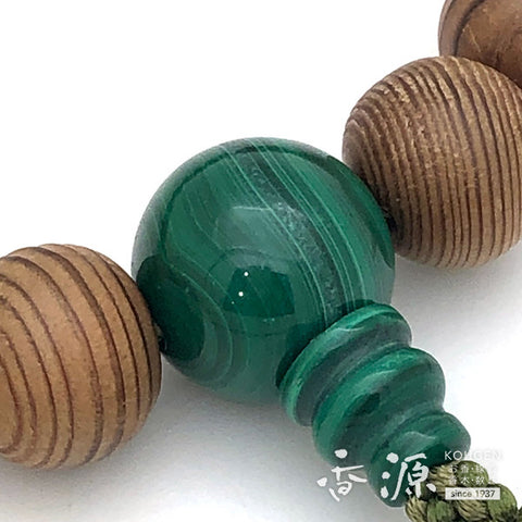 Men's prayer beads, Yakusugi, malachite finish