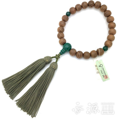 Men's prayer beads, Yakusugi, malachite finish