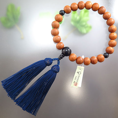 Men's Prayer Beads, Yakusugi, 22 Beads, Blue Tiger's Eye Finish, Dark Navy Tassel