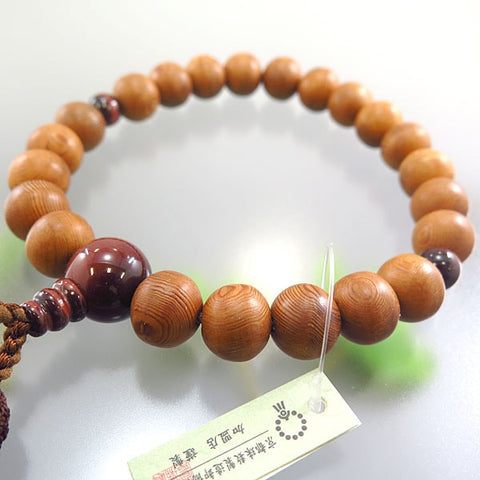 Men's Prayer Beads, Yakusugi, 22 Beads, Red Tiger's Eye Finish, Dark Brown Tassel