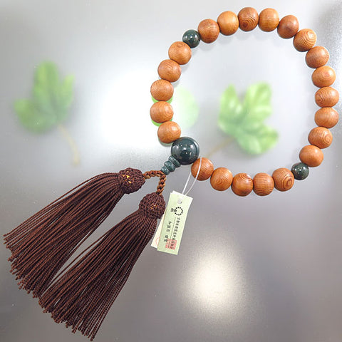 Men's Prayer Beads, Yakusugi, 22 Beads, Bloodstone Finish, Dark Brown Tassel