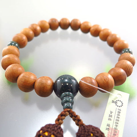 Men's Prayer Beads, Yakusugi, 22 Beads, Bloodstone Finish, Dark Brown Tassel