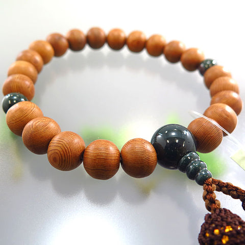 Men's Prayer Beads, Yakusugi, 22 Beads, Bloodstone Finish, Dark Brown Tassel