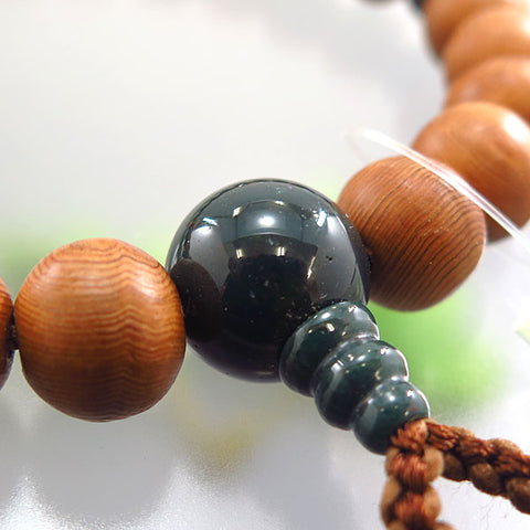 Men's Prayer Beads, Yakusugi, 22 Beads, Bloodstone Finish, Dark Brown Tassel