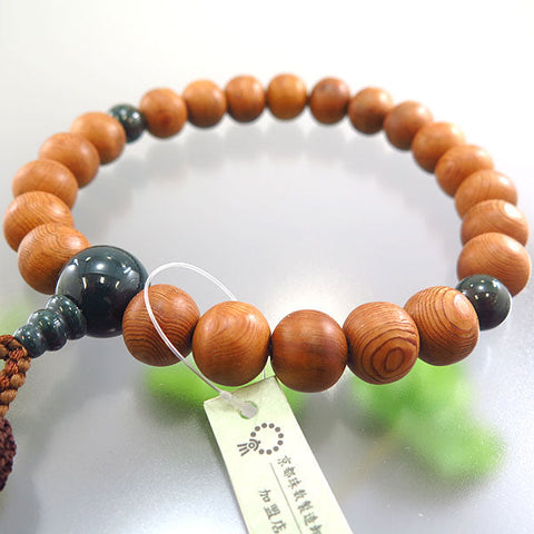 Men's Prayer Beads, Yakusugi, 22 Beads, Bloodstone Finish, Dark Brown Tassel