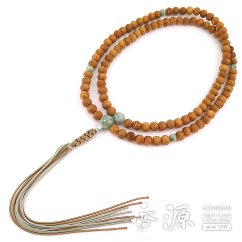 Men's Prayer Beads, Yakusugi Cedar, Rinzai Sect, Shaku-Shichi Length, Dushan Jade Finish