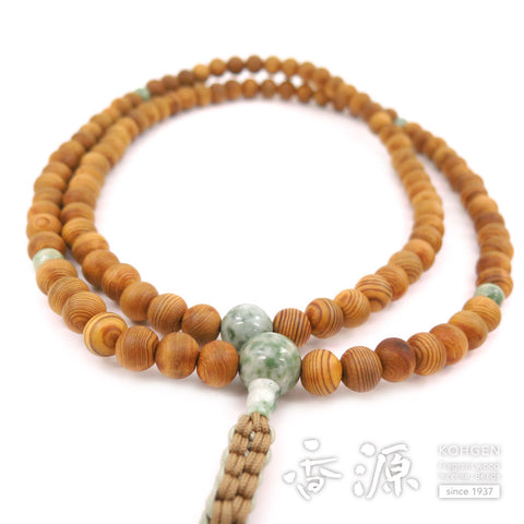 Men's Prayer Beads, Yakusugi Cedar, Rinzai Sect, Shaku-Shichi Length, Dushan Jade Finish