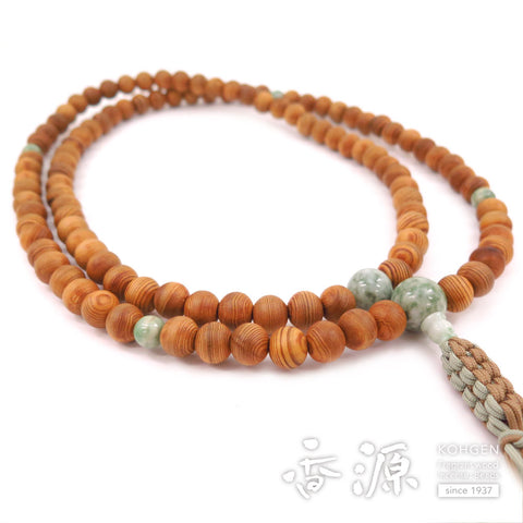 Men's Prayer Beads, Yakusugi Cedar, Rinzai Sect, Shaku-Shichi Length, Dushan Jade Finish