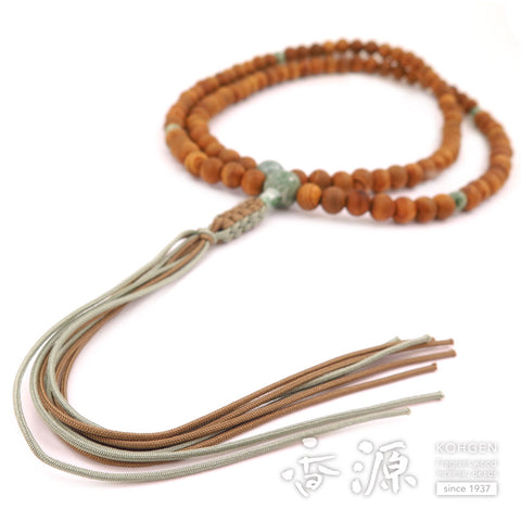 Men's Prayer Beads, Yakusugi Cedar, Rinzai Sect, Shaku-Shichi Length, Dushan Jade Finish