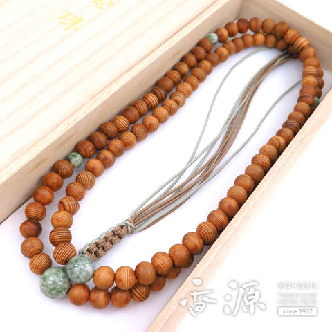 Men's Prayer Beads, Yakusugi Cedar, Rinzai Sect, Shaku-Shichi Length, Dushan Jade Finish