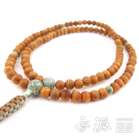 Men's Prayer Beads, Yakusugi Cedar, Rinzai Sect, Shaku-Shichi Length, Dushan Jade Finish