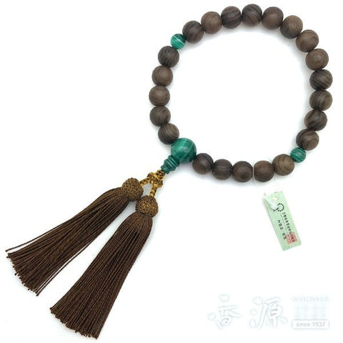 Men's prayer beads, Jindai cedar, malachite finish