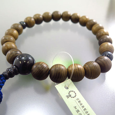 Prayer beads for men, Jindai cedar, 22 beads, blue tiger eye stone finish