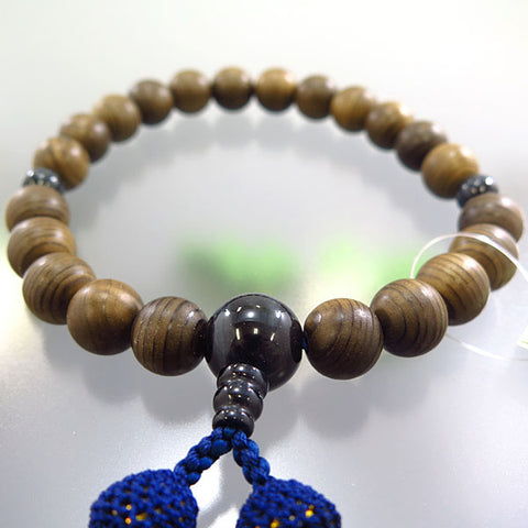 Prayer beads for men, Jindai cedar, 22 beads, blue tiger eye stone finish