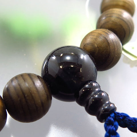 Prayer beads for men, Jindai cedar, 22 beads, blue tiger eye stone finish