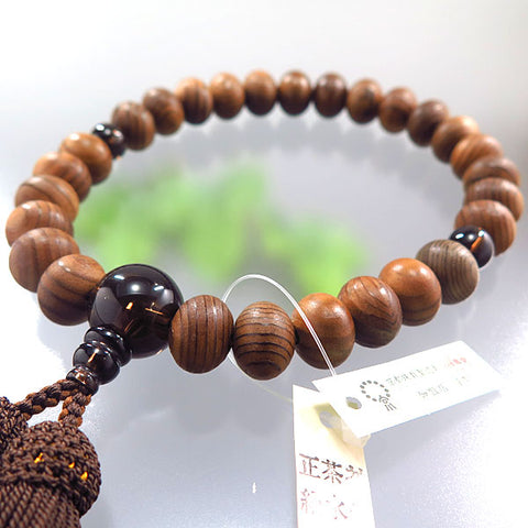 Men's Prayer Beads, Jindai Cedar, Smoky Quartz Finish