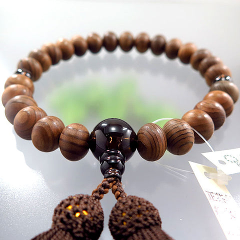 Men's Prayer Beads, Jindai Cedar, Smoky Quartz Finish