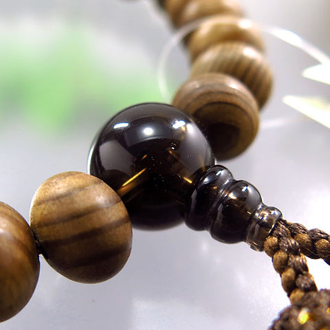 Men's Prayer Beads, Jindai Cedar, Smoky Quartz Finish