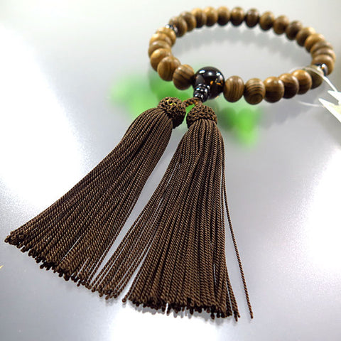 Men's Prayer Beads, Jindai Cedar, Smoky Quartz Finish