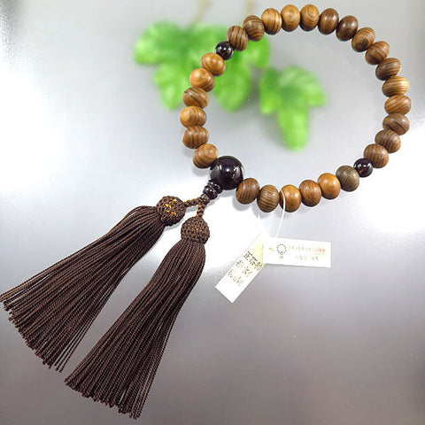 Men's Prayer Beads, Jindai Cedar, Smoky Quartz Finish