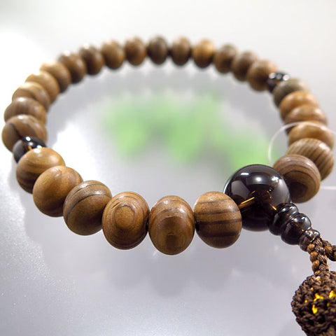 Men's Prayer Beads, Jindai Cedar, Smoky Quartz Finish