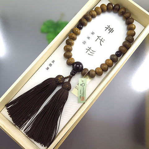 Men's Prayer Beads, Jindai Cedar, Smoky Quartz Finish