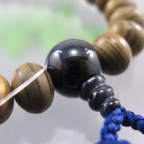 Men's Prayer Beads, Jindai Cedar, 27 Beads, Oval Bead, Blue Tiger's Eye Finish