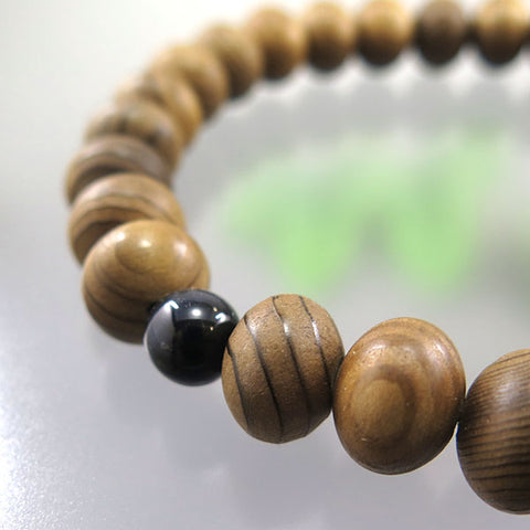 Men's Prayer Beads, Jindai Cedar, 27 Beads, Oval Bead, Blue Tiger's Eye Finish