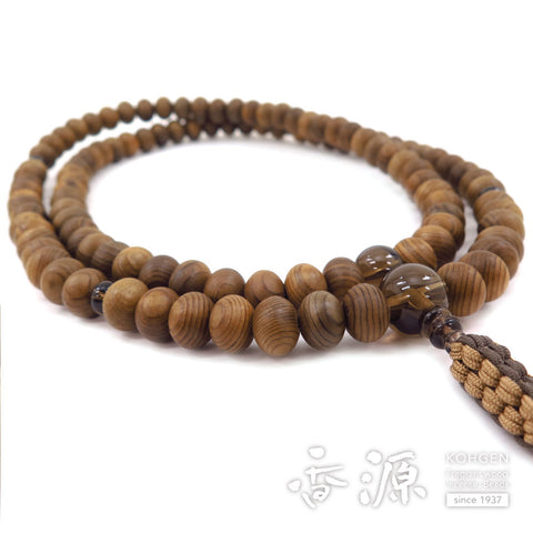 Men's prayer beads, Jindai cedar, 13.5cm, Rinzai sect, mandarin beads, brown quartz finish