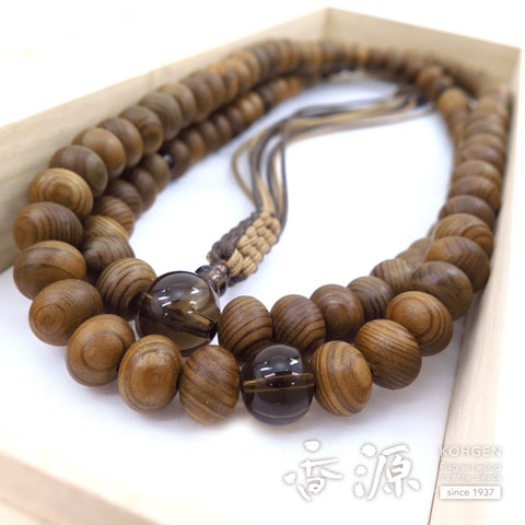 Men's prayer beads, Jindai cedar, 13.5cm, Rinzai sect, mandarin beads, brown quartz finish