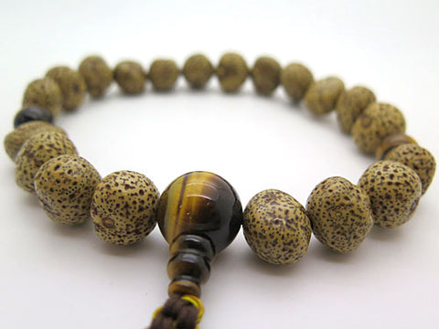 Men's prayer beads, Starry Moon bodhi seed, raw form, tiger's eye
