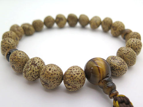 Men's prayer beads, Starry Moon bodhi seed, raw form, tiger's eye