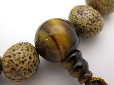 Men's prayer beads, Starry Moon bodhi seed, raw form, tiger's eye