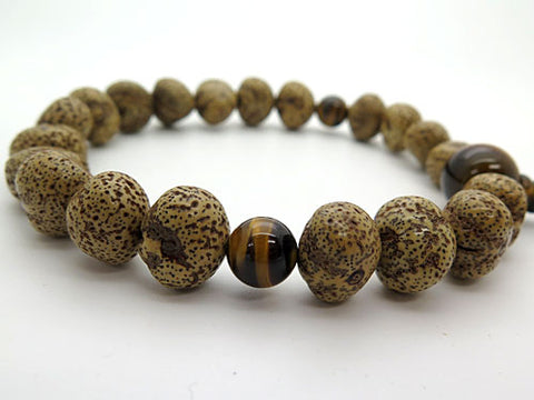 Men's prayer beads, Starry Moon bodhi seed, raw form, tiger's eye