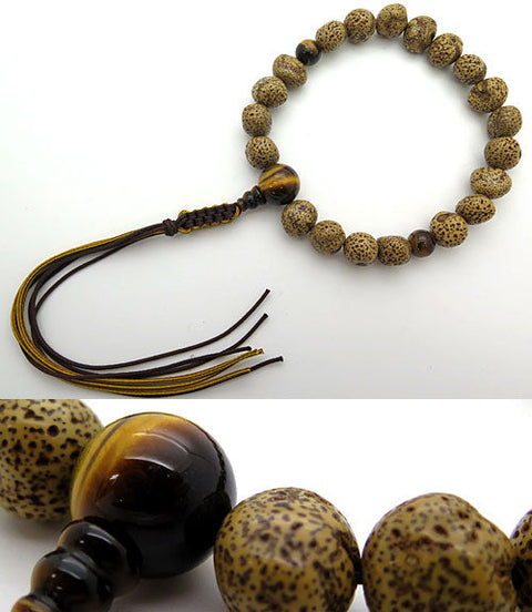 Men's prayer beads, Starry Moon bodhi seed, raw form, tiger's eye