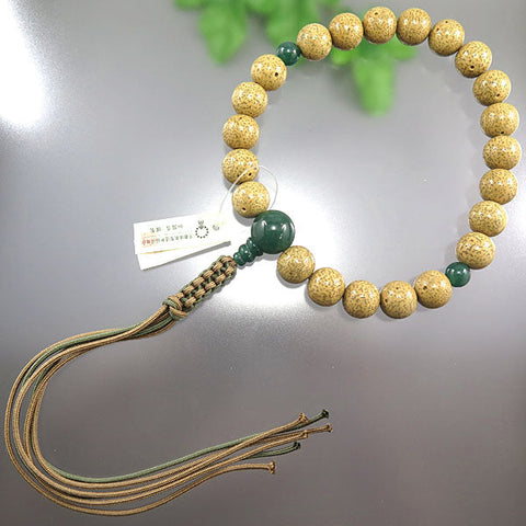 Men's Prayer Beads, Starry Moon Bodhi Seed, 22 Beads, Indian Jade Finish, String Tassel
