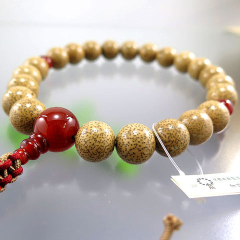 Men's Prayer Beads, Starry Moon Bodhi Seed, 22 Beads, Agate Finish, String Tassel