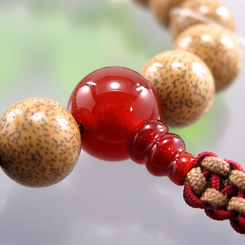 Men's Prayer Beads, Starry Moon Bodhi Seed, 22 Beads, Agate Finish, String Tassel