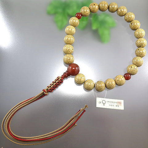 Men's Prayer Beads, Starry Moon Bodhi Seed, 22 Beads, Agate Finish, String Tassel