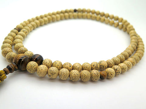 Men's Prayer Beads, Star Moon Bodhi Seed, Rinzai Sect, Shaku-Roku Length, Tiger's Eye Finish