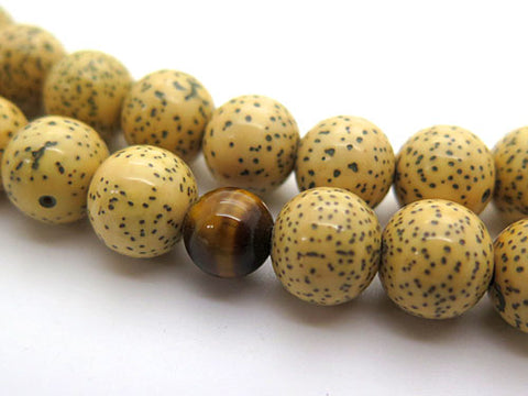 Men's Prayer Beads, Star Moon Bodhi Seed, Rinzai Sect, Shaku-Roku Length, Tiger's Eye Finish