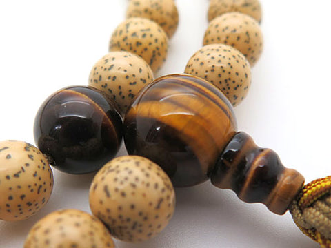 Men's Prayer Beads, Star Moon Bodhi Seed, Rinzai Sect, Shaku-Roku Length, Tiger's Eye Finish