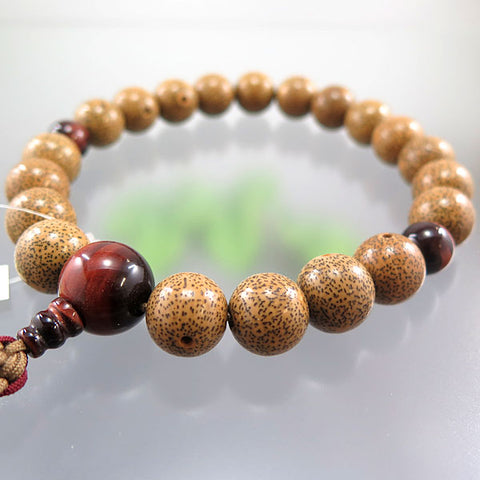 Men's Prayer Beads, Starry Moon Bodhi Seed, 20 Beads, Red Tiger's Eye Finish, String Tassel