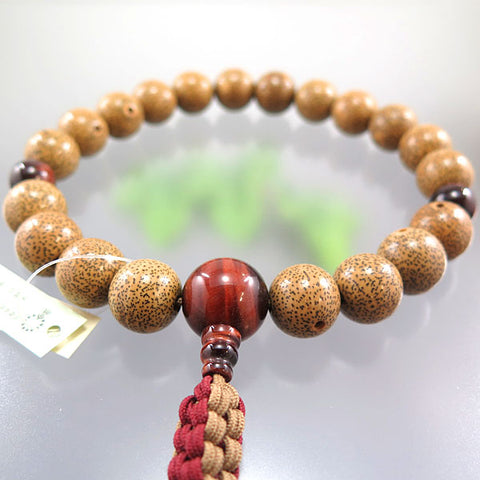 Men's Prayer Beads, Starry Moon Bodhi Seed, 20 Beads, Red Tiger's Eye Finish, String Tassel