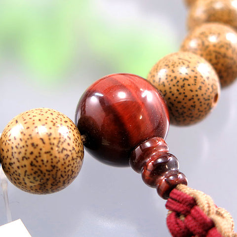 Men's Prayer Beads, Starry Moon Bodhi Seed, 20 Beads, Red Tiger's Eye Finish, String Tassel