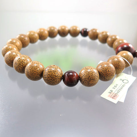 Men's Prayer Beads, Starry Moon Bodhi Seed, 20 Beads, Red Tiger's Eye Finish, String Tassel